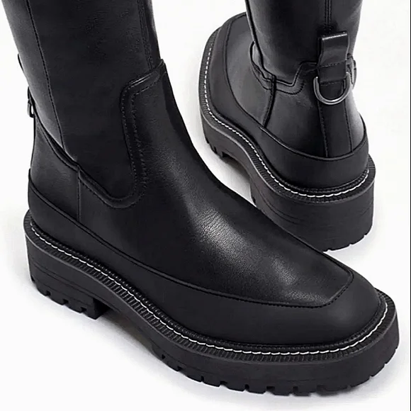 New w/Box Sam Edelman Lerue Vegan Leather Over-The-Knee Lug-Sole Boots Size 6 - Picture 9 of 13